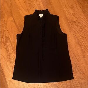 🌸J. Crew Black Sleeveless Ruffle-Trim Button-Front Top